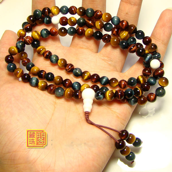 Genuine 6mm Natural Colored Tiger Eye 108 Beads Bracelet